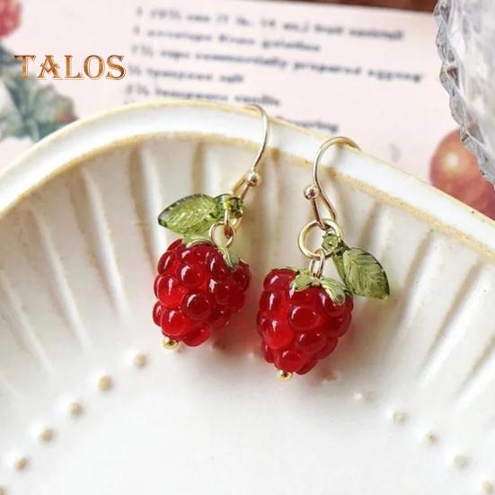 1 Pair Women Earrings Raspberry Artificial Crystal Tassel Hanging Earrings Fruit Hook Earrings Prom Party Dating Ear Jewelry