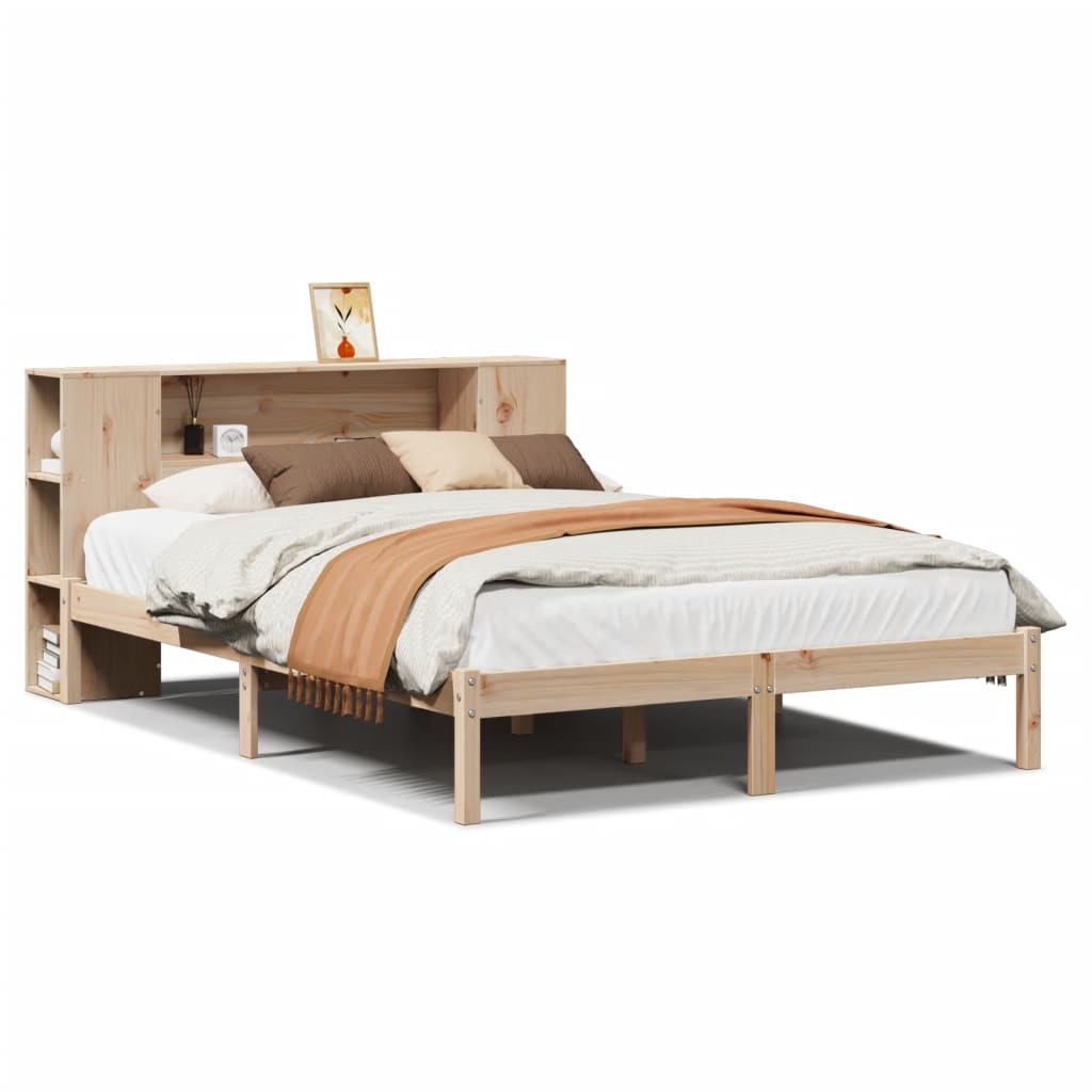 Solid Wood Bed with Shelf Without Mattress 135 x 190 cm Pine Wood