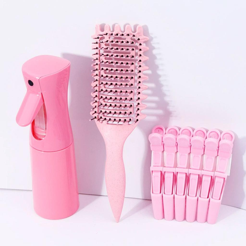 8pcs of hairdressing kit,spray bottle,hollow ventilated hair combs and alligator shaped hair clips,Special for real hair wigs