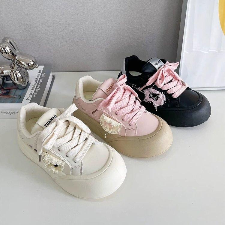 Women 2025 Spring New Star Thick Bottom Leather Vulcanize Shoe Platform Sports Shoe Casual Sneakers Women's Footwear