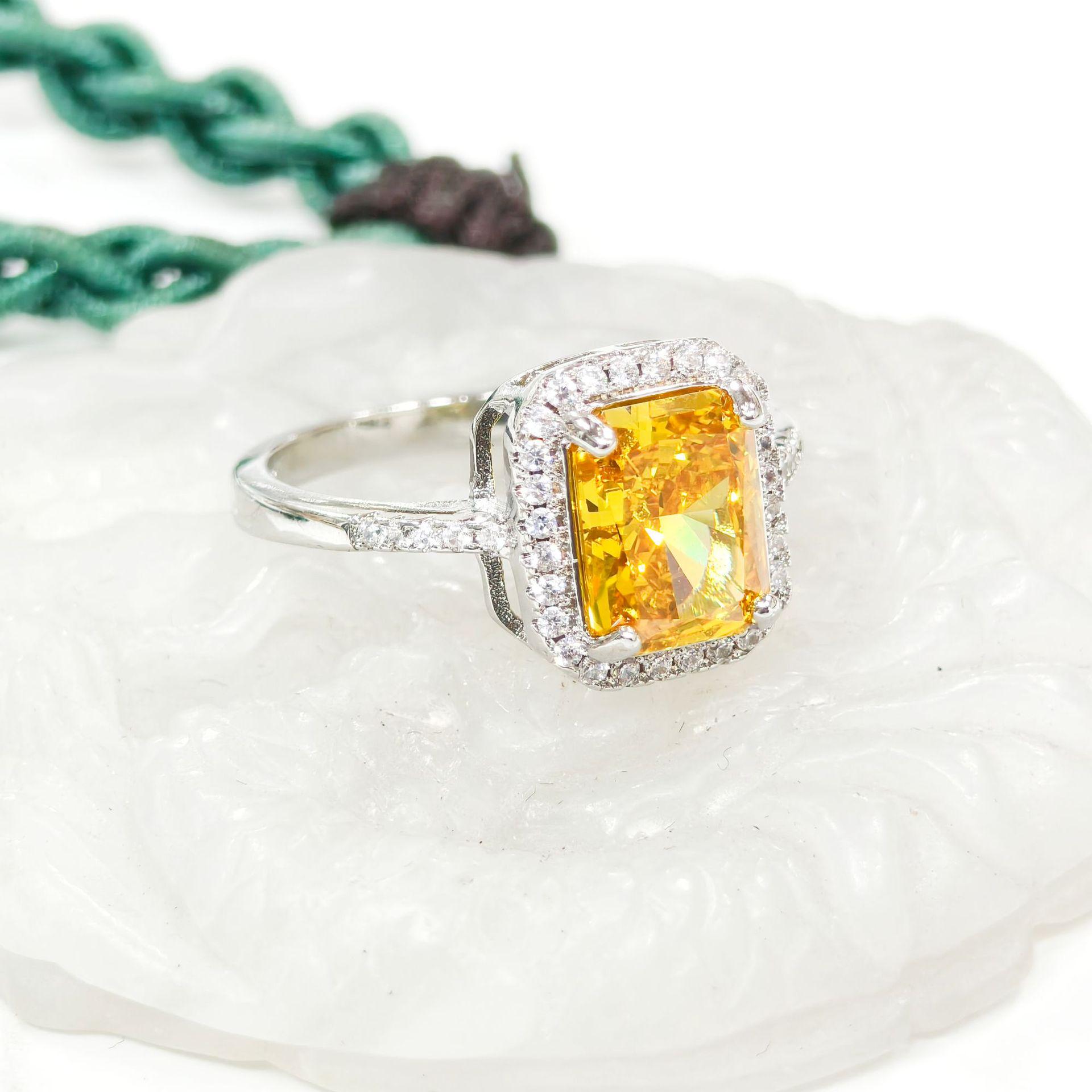 Gessen Jewelry Pale Yellow Ice Flower Cut Zirconia Rectangular Ring – Light Luxury High-End Feel, Closed Band Design. Size 9