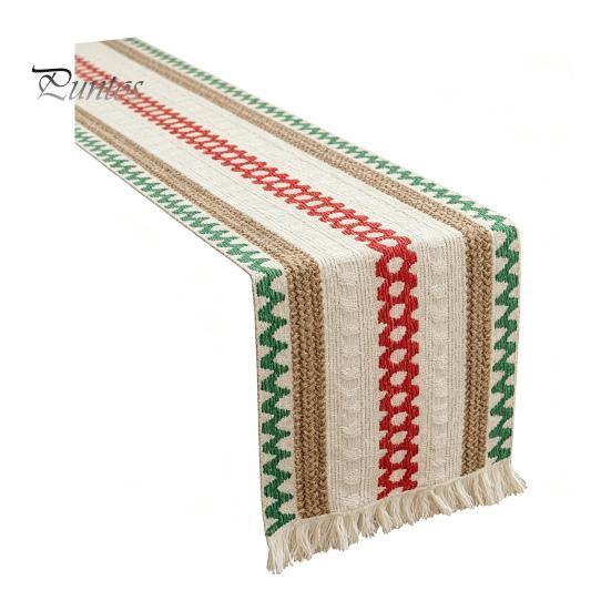 Table Runner for Family Gatherings Boho Striped Runner, Fringed Edge Cotton Linen Rustic Natural Woven Kitchen Farmhouse Dining Table, Home