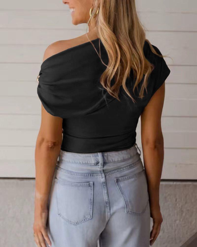 2026 Women's Slim-Fit Ribbed T-Shirt with Metal Decoration