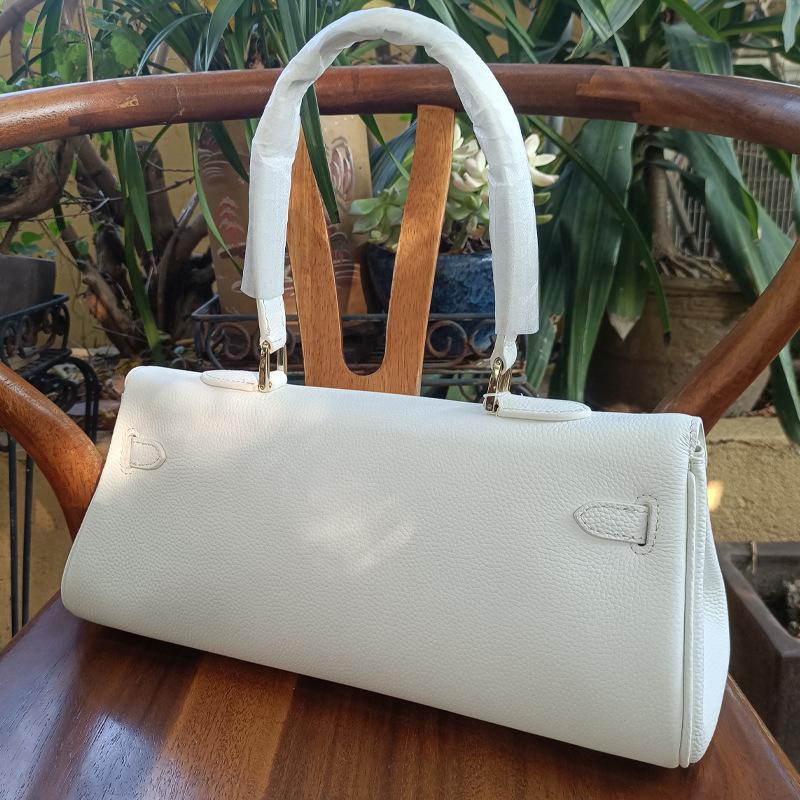 Mittelalterliche Horizontale Handheld-Tasche 35cm Neu Große Kapazität Pendler Ein Schulter Unterarmtasche Kopfschicht Togo Echtes Rindsleder