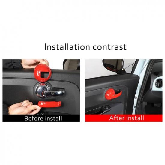 ABS Red Inner Door Handle Frame Cover Trim For Fiat 500 2010-