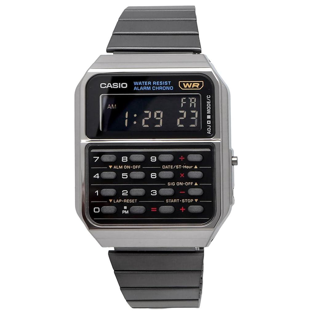 CASIO Vintage Series 8-Digit Calculator Digital Watch CA-500WEGG-1B Unisex Metal Band Dark Gray Metallic