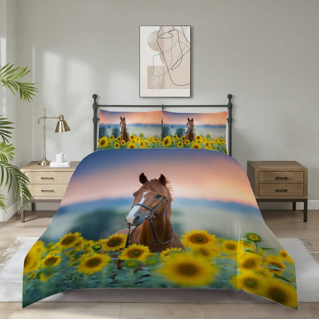 Simple Sunflower Three-Piece Quilt Cover 3D Digital Printing Bedding Set Bed Cover