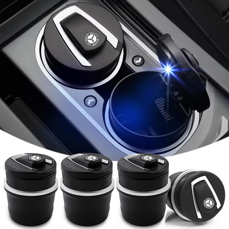 Car Ashtrays Portable Car Auto LED Light Cigarette Cigar Ash Cylinder Stickers For Mercedes Benz AMG W204 W213 W205 W211 W212