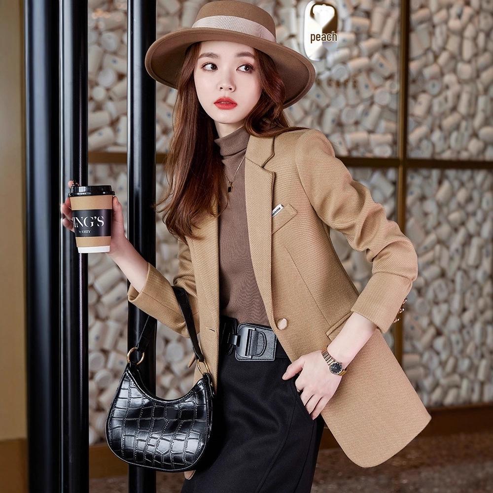 Women's Black Wool Suit Jacket - Autumn/Winter 2025, Petite Fit, Stylish Casual, Thick & Padded