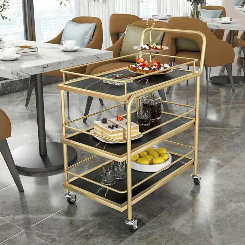 Gold Multi-Layer Nordic Mobile Beverage and Dining Cart for Hotels and Restaurants