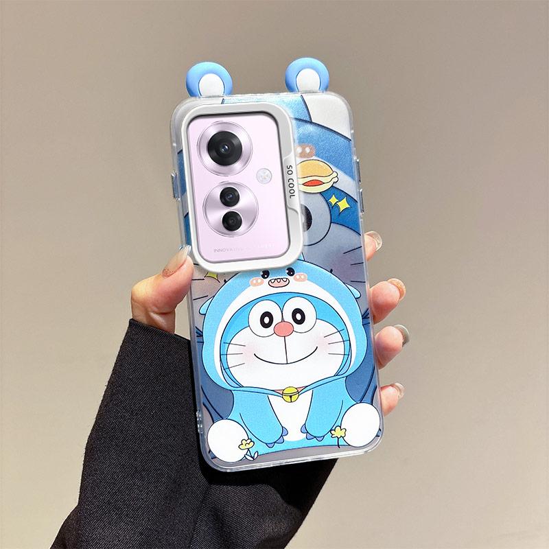 KEYSION Cute Ear Cartoon Case for OPPO Reno11 F 5G with Lanyard Soft Silicone+PC Shockproof Phone Back Cover for OPPO Reno 11F 5G