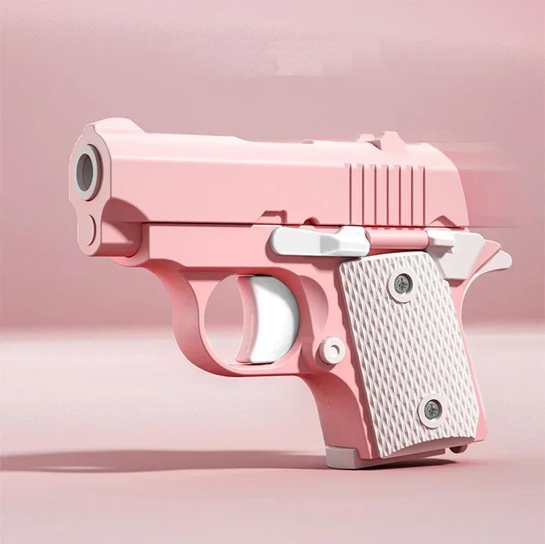Plastic Mini Gun Manual Burst Pistol Stress Relief Pistol Toy 3D Printed Gravity Fidget Gun Stress Relief Toy Christmas Gift розовый