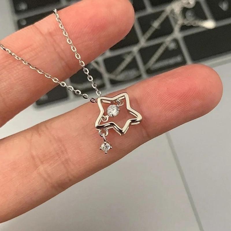 Dangling Star Necklaces Women Girl Hollow Star Pendant Necklaces Fashion Party Jewelry Alloy Material for Women Girls