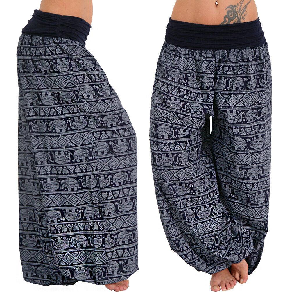 

European & American Loose Printed Wide-Leg Harem Pants for Women 4XL темно-синий