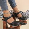 Women's Plus Size Closed Toe Chunky Heel Ankle Strap Cutout High Heel Sandals New Summer Autumn Style