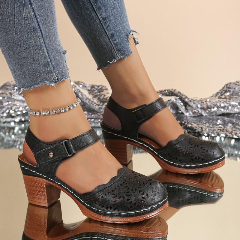 Women's Plus Size Closed Toe Chunky Heel Ankle Strap Cutout High Heel Sandals New Summer Autumn Style