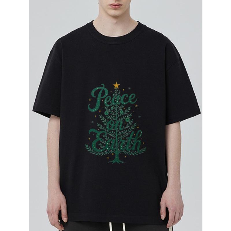 

Black T Shirt Peace on Earth Christmas Tree Design Holiday Season Wear XXXXL