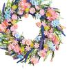 Spring Wreath for Front Door Artificial Floral Wreath with Eucalyptus Leaf Lavender Wildflowers for Easter Indoor Outdoor Home Farmhouse Wall Decor