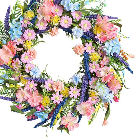 Spring Wreath for Front Door Artificial Floral Wreath with Eucalyptus Leaf Lavender Wildflowers for Easter Indoor Outdoor Home Farmhouse Wall Decor