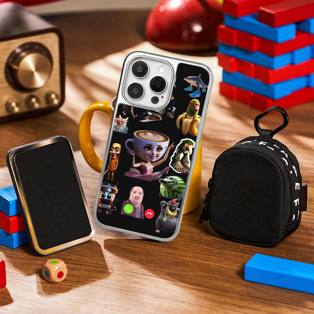 Tung tung sahur funny poster pattern Phone Case for iPhone 16 15 14 13 12 11 Pro Max Sheepskin Silver-edged protective case