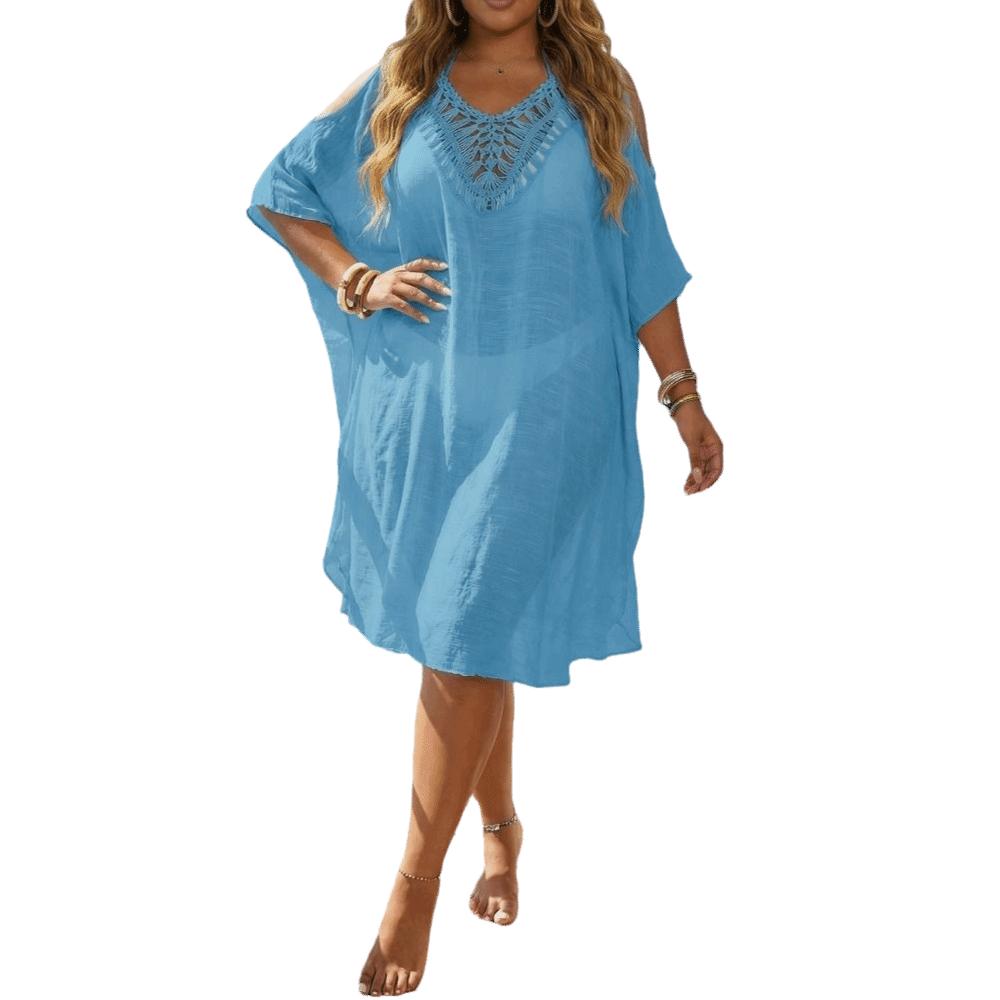 Backless Summer Sunscreen Smock V Neck Beachwear Shirt Fashion Bikini Cover-Ups  for Women