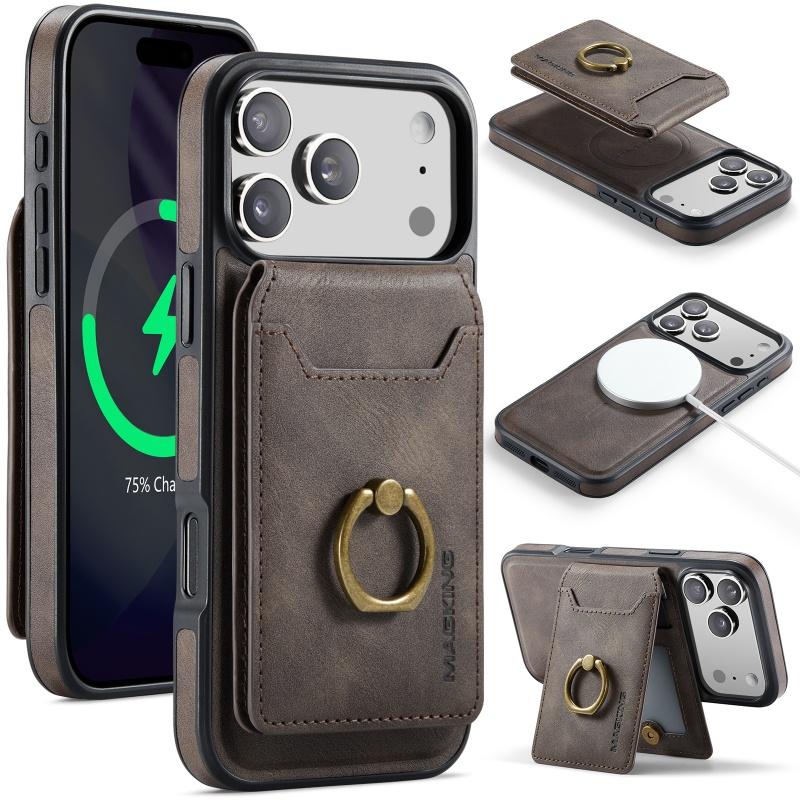 2 in 1 Detachable Leather Phone Case for IPhone 17 16 Pro Max 15 14 Plus Air 16E 17E 13 12 Ring Card Wallet for MagsafeCover
