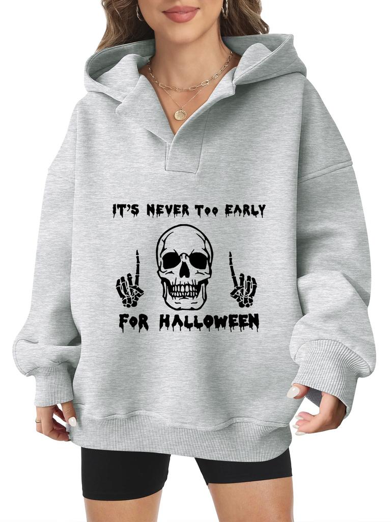 2025 new European and American Halloween women's hooded sweater front and rear pattern winter fleece loose casual