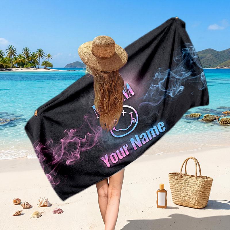 Nirvana Customized Name Text Beach Towel, Soft Absorbent Towel Beach Pool Travel Personal Gift