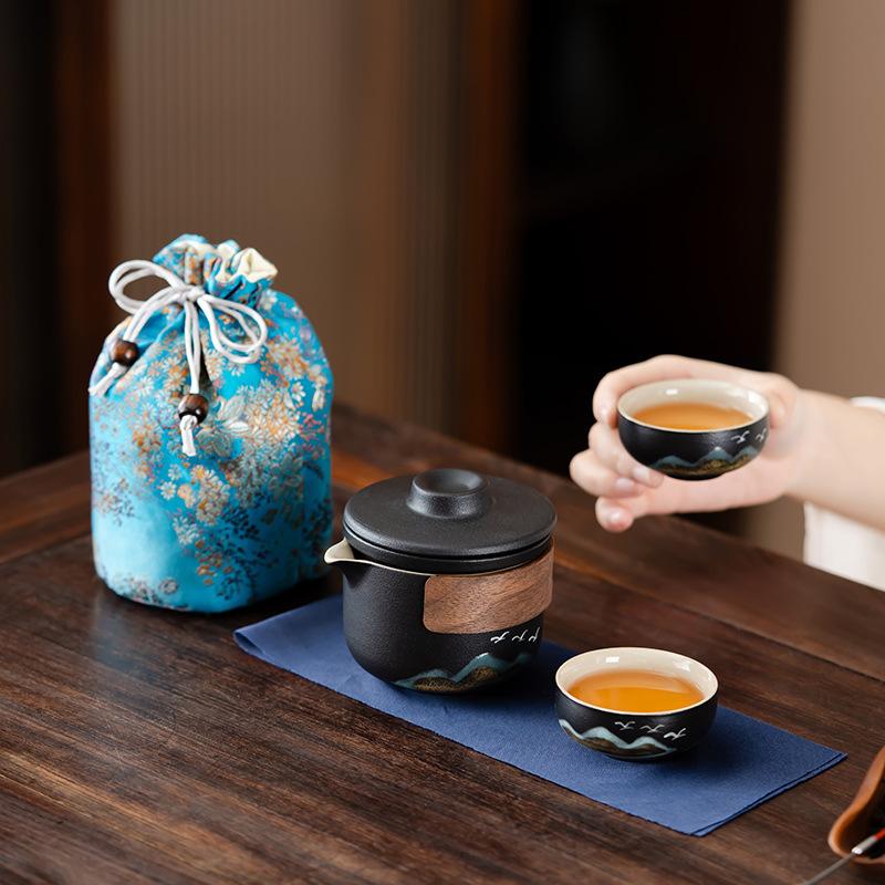 Premium Creative Portable Ceramic Retro Kung Fu Coarse Pottery Aoyama Asuka Yanhe Pot Tea Making Travel Tea Set