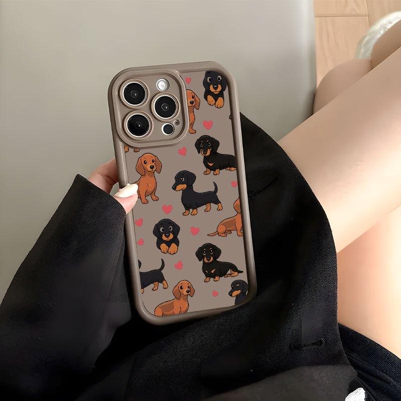 Love Sausage Dog Pattern Phone Case Suitable for iPhone 17 16 15 14 13 12 11 Pro/Max/Plus Anti Drop and Shockproof