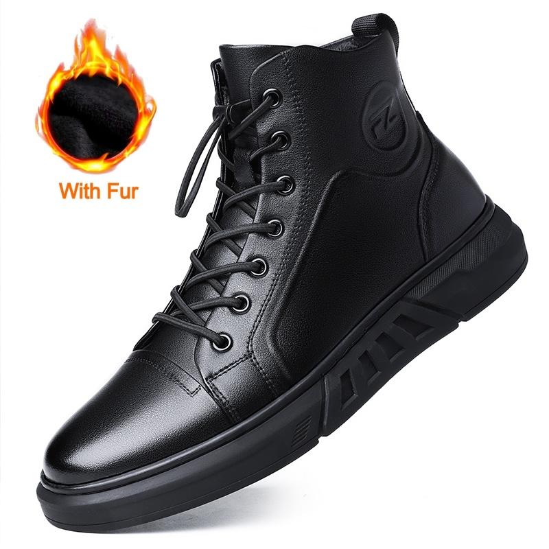 Fashion High Quality Men Casual Leather Ankle Boot Fashion High Top Lace-up Outdoor Antiskid Walking Shoe Comfy Flat Designer Sport Shoe