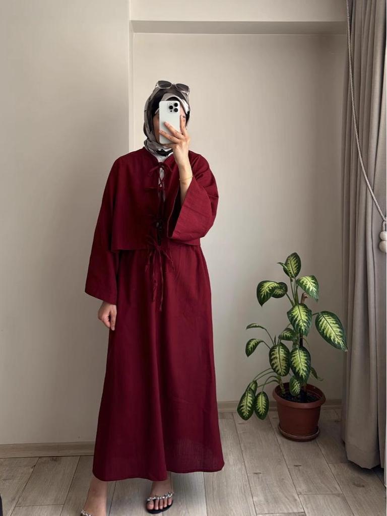 2025 Spring Muslim Women's Fashion Set: Tie-up Top and Loose Half Skirt