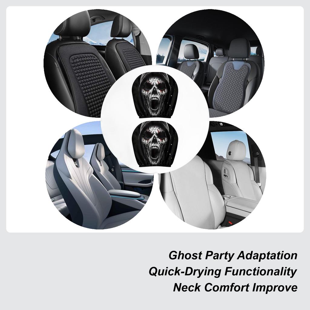 Head Rest Cover For Car Funny Car Seat Headrest Protector 2 Pieces Washable Automotive Halloween Decorations Interior