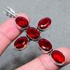 Lab Created Mozambique Garnet Cross Pendant 3.2" Silver Tone Oval Cut Gemstone