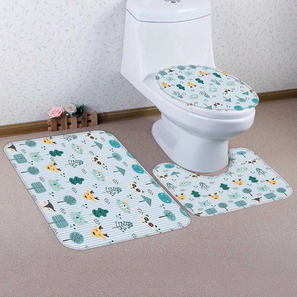 1/4 Simple animals shower Curtains, Toilet Seat Decoration, Shower Curtain with Carpet and Toilet Lid, 12 70.8x70.8 inch Hooks
