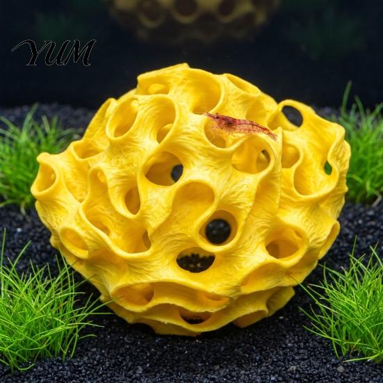 Porous Sphere Ornament Aquarium Shrimp Cave, 3D Printed Honeycomb Betta Hide, Fish Tank Accessories Hideout, Shelter for Guppy Small Landscape