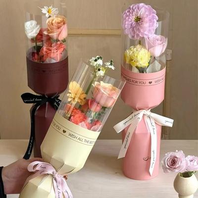 10 Pieces Waterproof Single Flower Wrapping Bags Transparent Romantic Hug Bucket Bouquet Integrated Flower Wrapping Paper