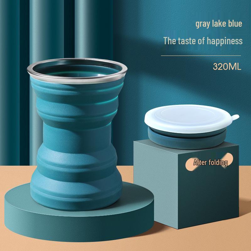 

Портативная силиконовая складная дорожная кружка с крышкой - Мини-телескопическая чашка для полоскания для использования на открытом воздухе Regular