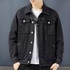 Pánská džínová bunda Klopa Dlouhý rukáv Kapsy s klopou Jednobarevný kabát Zapínání na knoflíky Neformální džínové svrchní oblečení Každodenní nošení