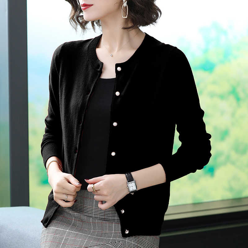 Fashion Crew Neck Knitted Cardigan Loose Women's Short Sweater Jacket Spring and Autumn Long Sleeve Casual Simple Shirt Thin Cardigans Clothing