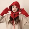 Winter Scarf Gloves Hat Fashionable Red Neck Protection Autumn Integrated Barak Knitted Raffle Hat Warm Wool