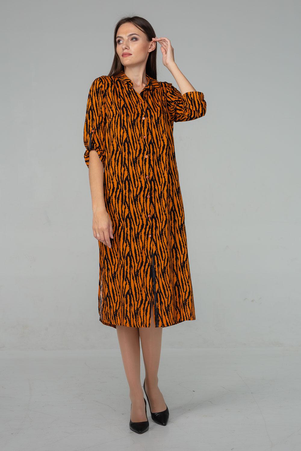 

Сукня-туніка з легкої тканини рукав із підхватом 44 апельсинової кірки кольору