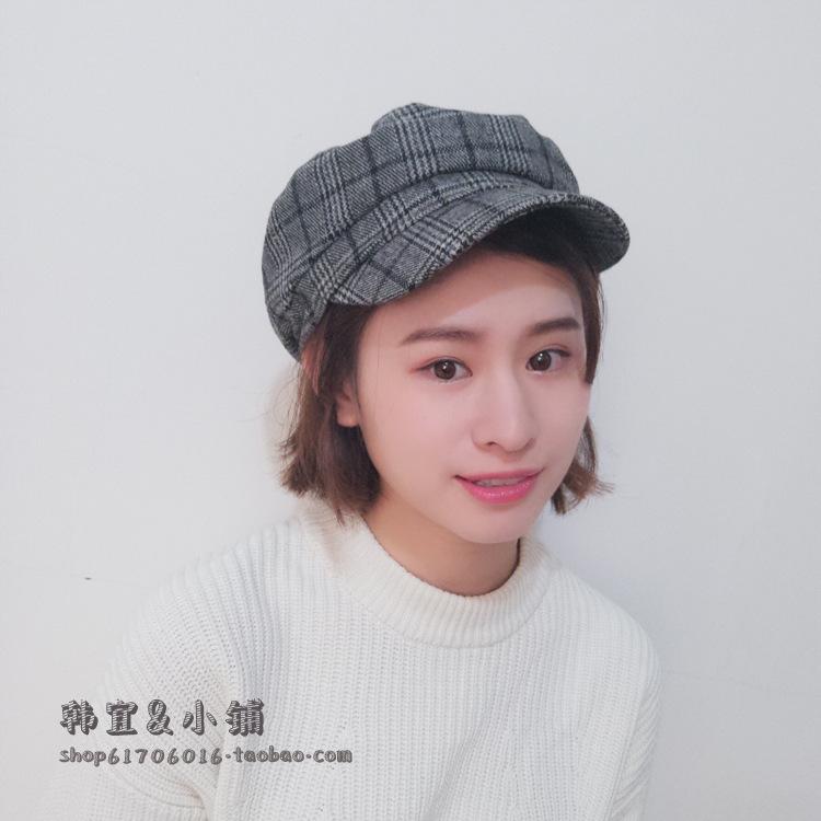 Literary and Retro Plaid Woolen Star Anise Hat Trendy Men and Women Autumn and Winter Warm Versatile Cap Painter Hat