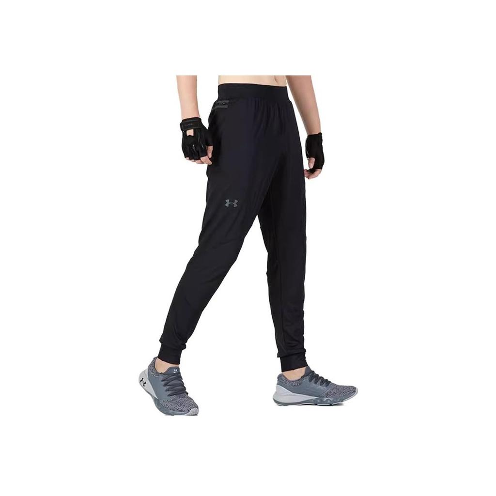Under Armour Logo Print Straight Leg Lightweight Mid Rise Slim Fit Knitted Sports Pants Men pants Black 1298843-002