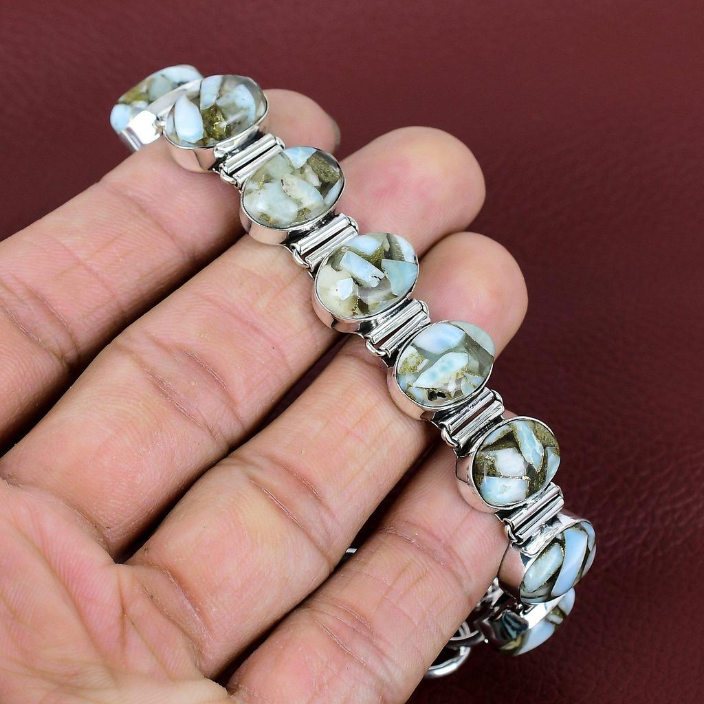 Copper larimar bracelet 925 sterling silver bracelet adjustable chain bracelet top quality gemstone jewelry handmade bracelet gifts for mom