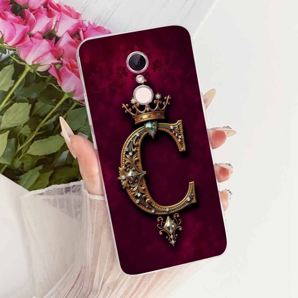 For Redmi 5 Case Cover Transparent Luxury Crown A-Z Letters 2D Flat Pattern Soft Casing For Redmi MDG1 MDI1