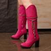 Plus Oversize 47 48 49 Autumn Winter Flock Ankle Booties Women Round Toe Platform Braided Rope High Heels Zipper Knee High Boots