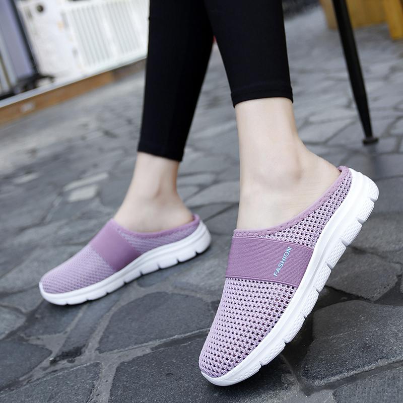 Women Slippers Casual Sandals  Backless Sneakers Summer Slip on Black Lightweight Orthopedic Shoes Large Size