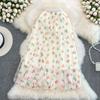 Elastic Waist Love Printed Yarn Skirt Half Skirt Women's Spring Big Swing Broken Flower Mesh Skirt Pleated Skirt Half Skirt