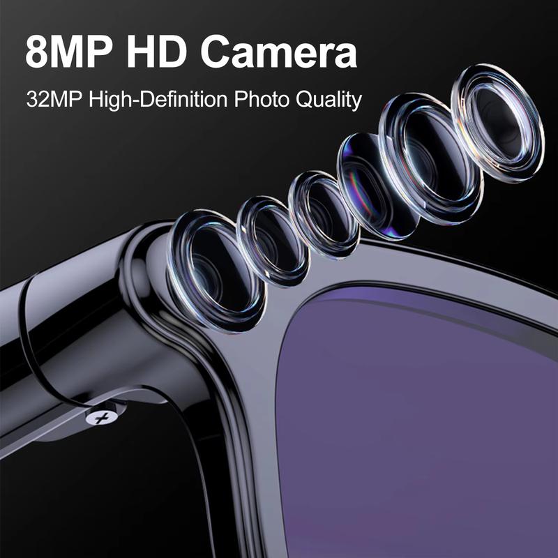 Occhiali Intelligenti AI con Fotocamera 8MP Registrazione Video Traduzione 26 Lingue Occhiali da Sole Chiamate Bluetooth Riproduzione Musicale Uomo Donna